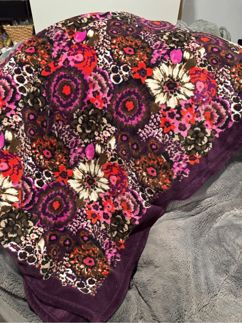 Vera Bradley Floral Plush Throw Blanket - Purple, Pink & Red